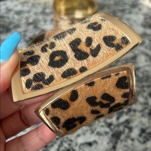 Leopard Print Gold-Tone Statement Cuff Bracelet